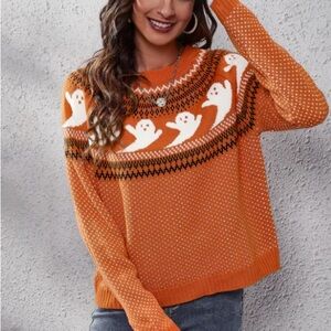 Orange Ghost Pattern Sweater